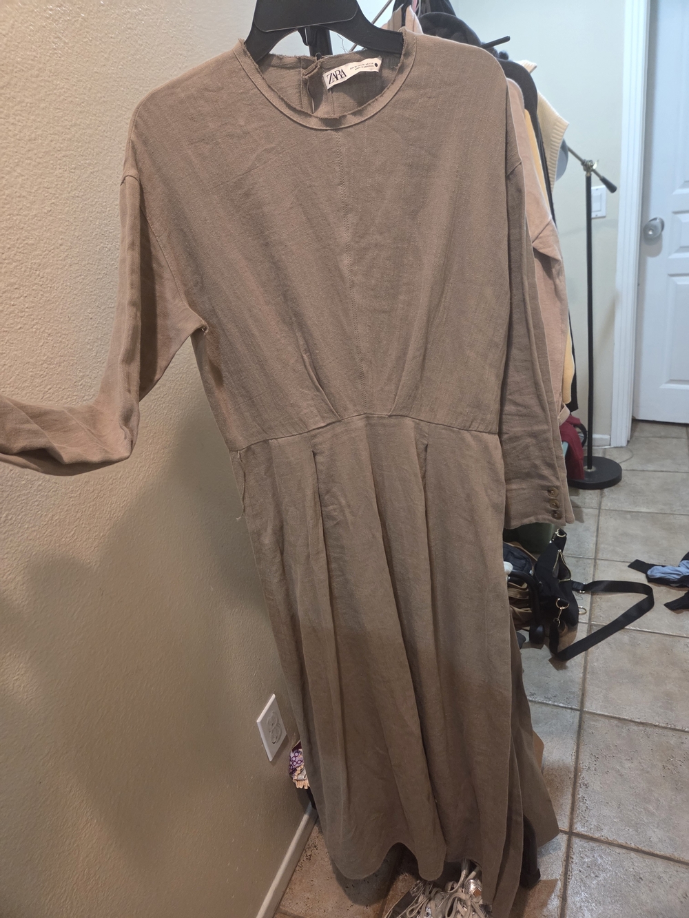 ZARA Olive-Taupe Long Sleeve Midi Dress